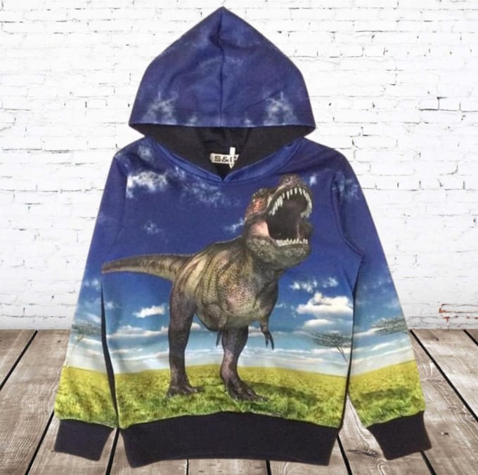 Blauwe hoodie met dino - Blauw - 86/92