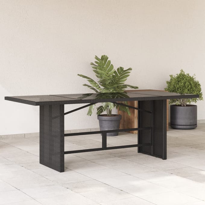 vidaXL - Tuintafel - met - glazen - blad - 190x80x75 - cm - poly - rattan - zwart
