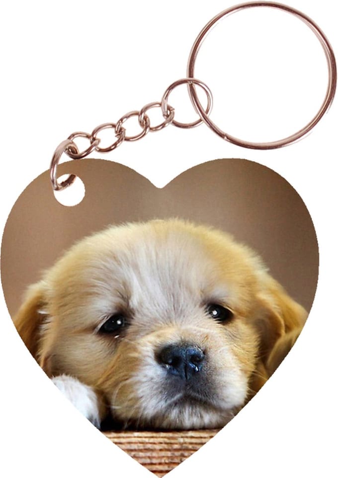 Sleutelhanger hartje 5x5cm - Golden Retreiver Pup