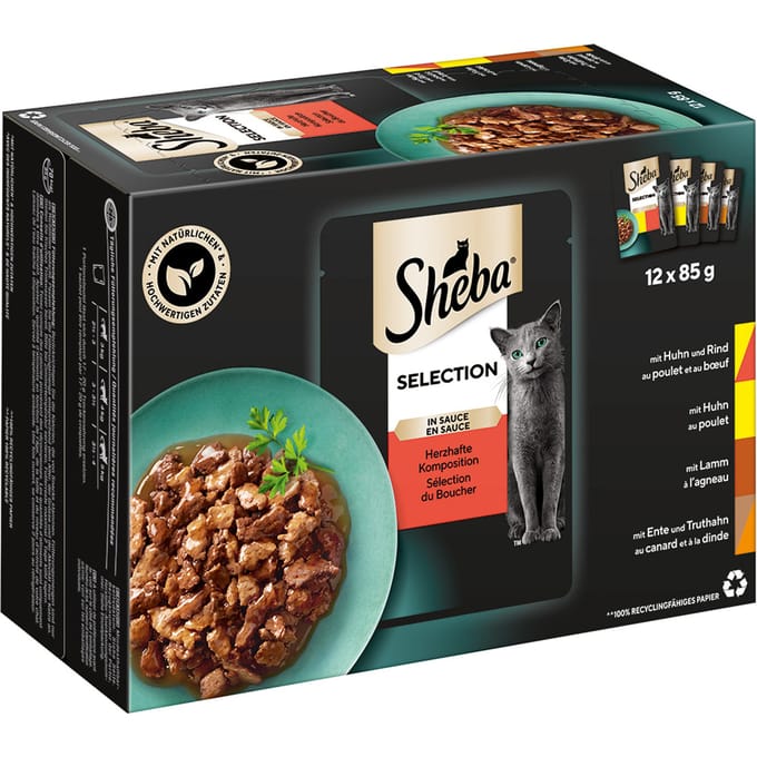 96x85g Maaltijdzakjes Selection in Sauce Sheba Kattenvoer
