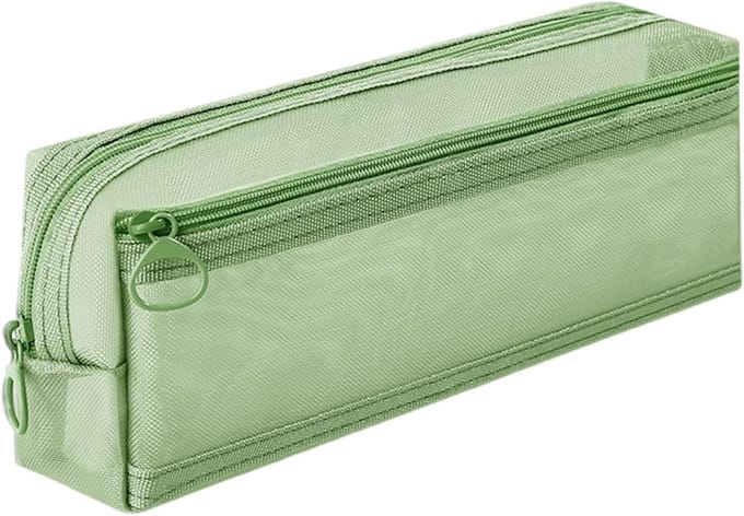 Dubbellaags mesh etui, grote capaciteit etui, transparante etui voor studenten, groen
