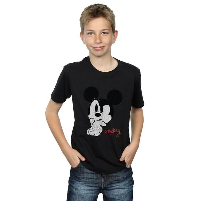 Disney Jongens Mickey Mouse Distressed Ponder T-Shirt (Zwart)