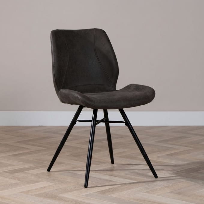 Bronx71® Industriële eetkamerstoel Barrel zwart/antraciet eco-leer - stoel