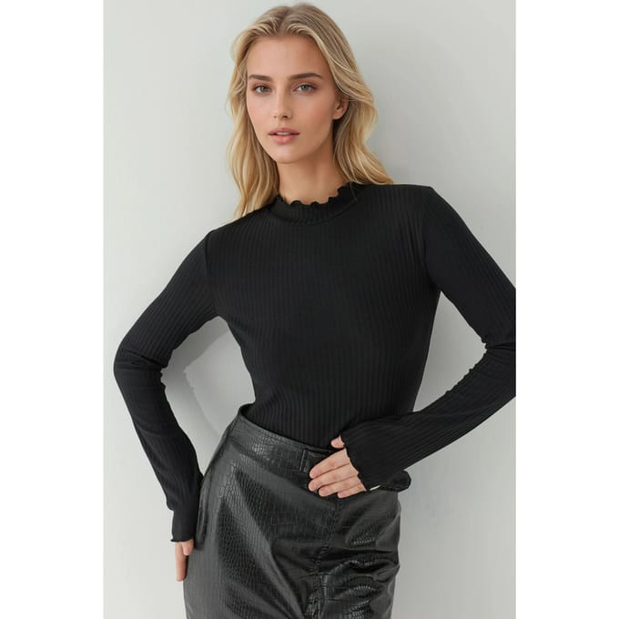 Gestructureerde Slim Fit Crew Neck Lange Mouwen Top