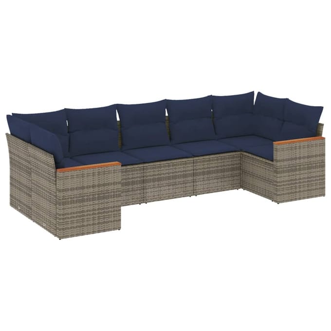 vidaXL - 7-delige - tuinbankset - met - kussens, - grijs - polyrotan