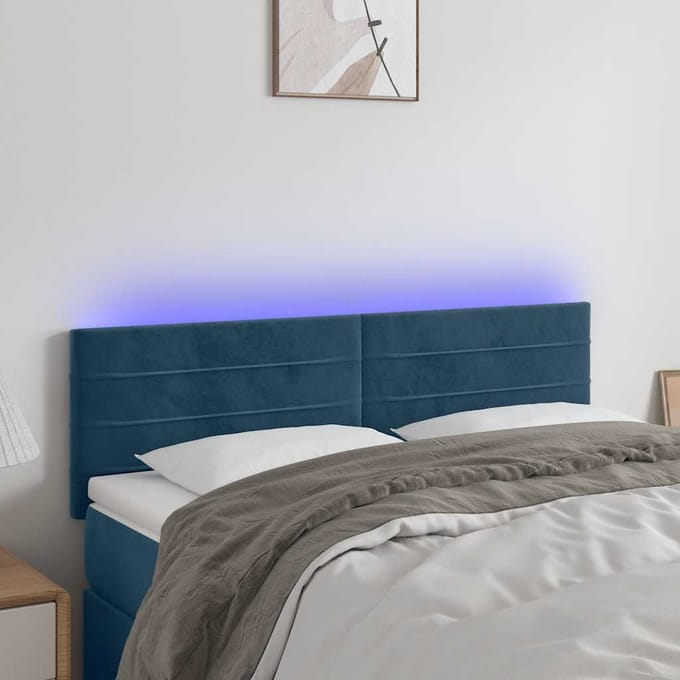 vidaXL - Hoofdbord - LED - 144x5x78/88 - cm - fluweel - donkerblauw