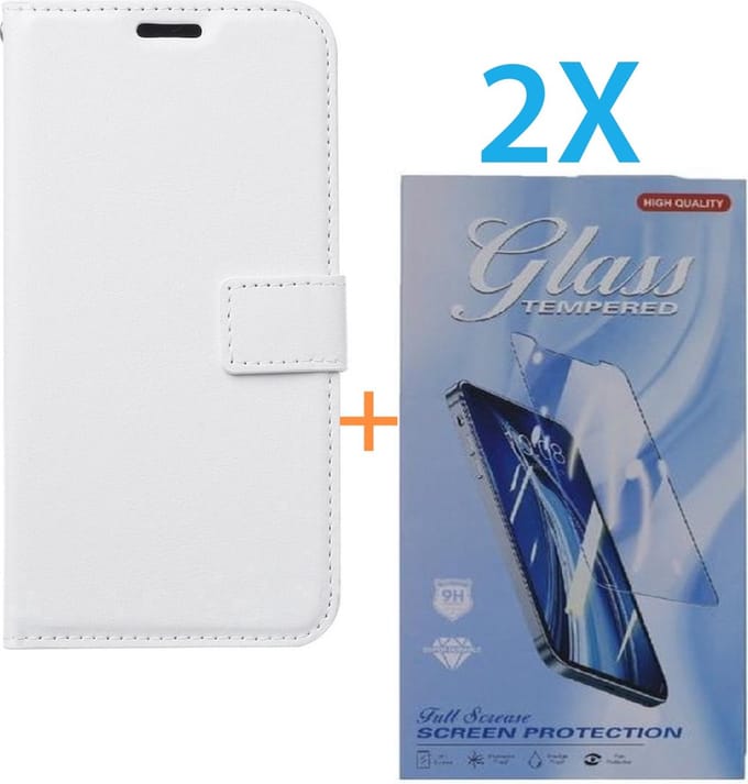 Bookcase Geschikt voor: Apple iPhone 16 Pro Max - Wit - portemonnee hoesje - + 2X Tempered Glass Screenprotector