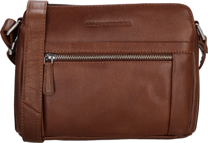 Hide & Stitches Mississippi Schoudertas Dames - Handtas met meerdere vakken - Tas van 100% Leder - Cognac