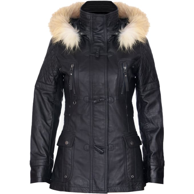 Dames gewatteerde leren parka met capuchon-Northampton