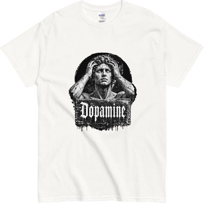 Heren en Dames Tshirt - Dopamine - Grappige Grunge Design - Wit - S