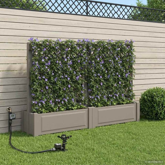 vidaXL - Grote - plantenbak - met - trellis - 2 - st - PP - Grijs