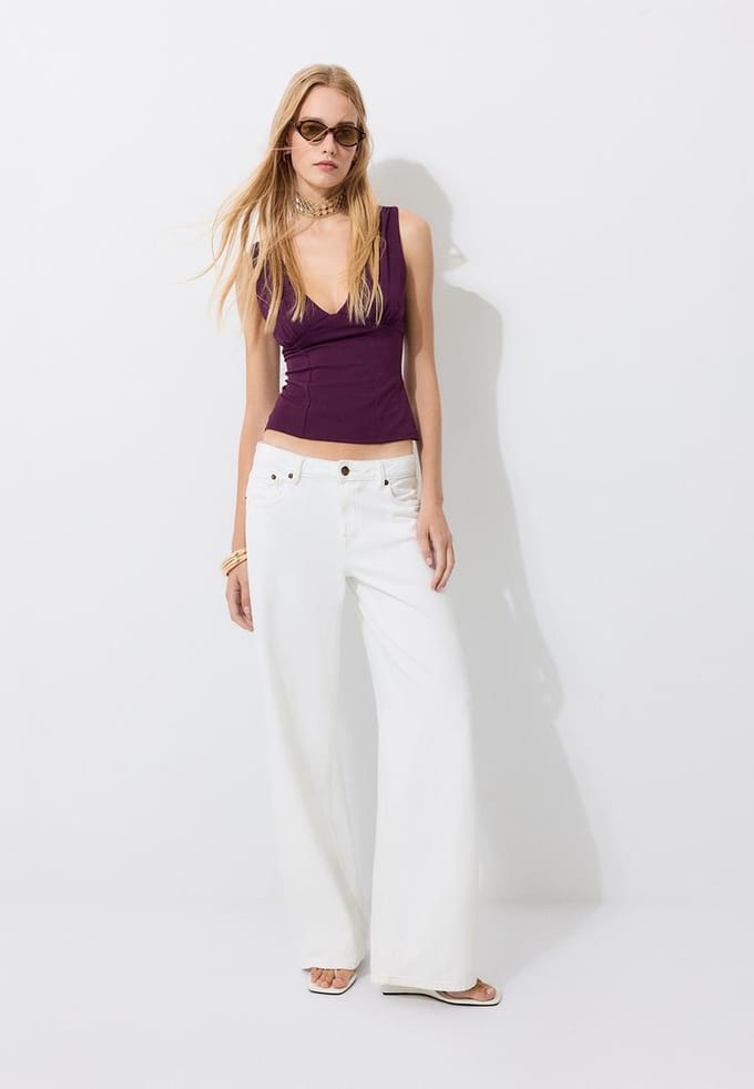 Stradivarius Getailleerde top met brede bandjes  Purper M