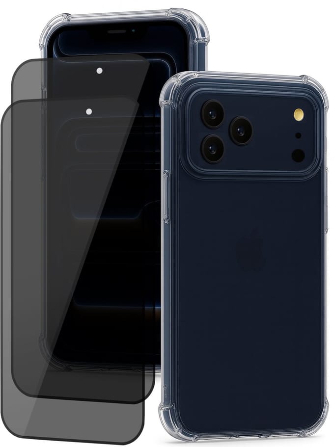 Hoesje geschikt voor iPhone 17 Pro Max - 2x Privacy Screenprotector Volledig Dekkend Glas - Shockproof Transparant