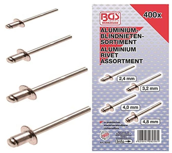 Popnagel Assortiment Aluminium 2,4-4,8 mm 400-delig