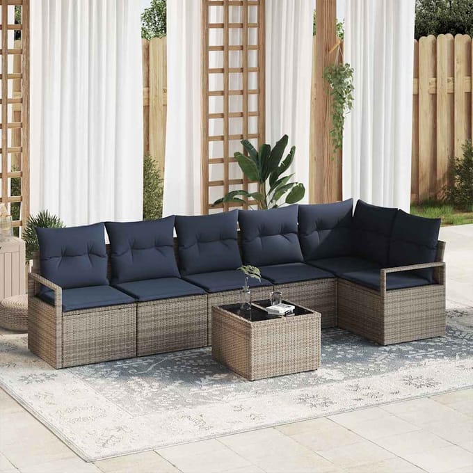 vidaXL Bankstel 7 st Grijs poly rattan
