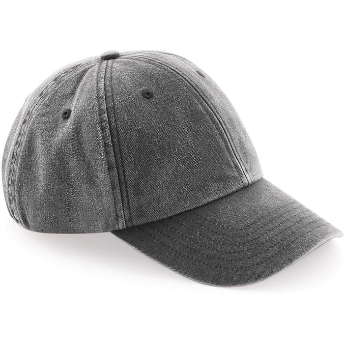 Beechfield Unisex Laag Profiel Vintage Denim-Look Cap (Vintage Zwart)
