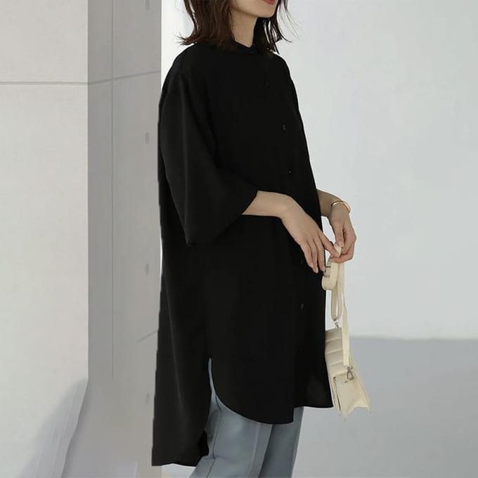 Dames Longsleeve Dames Losse Midi Shirtjurk L gray