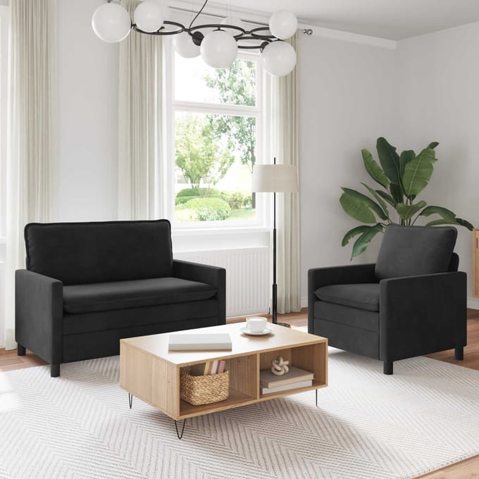 vidaXL - Bankstel - 2 - st - Zwart - Fluweel