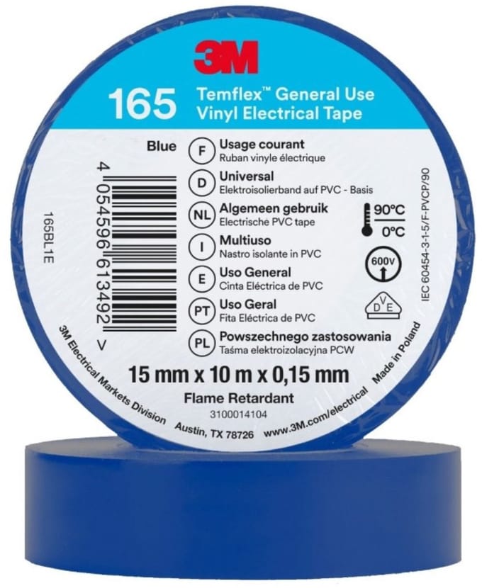 3M Temflex - Vinyl isolatietape 165 - 0.15 mm - Blauw