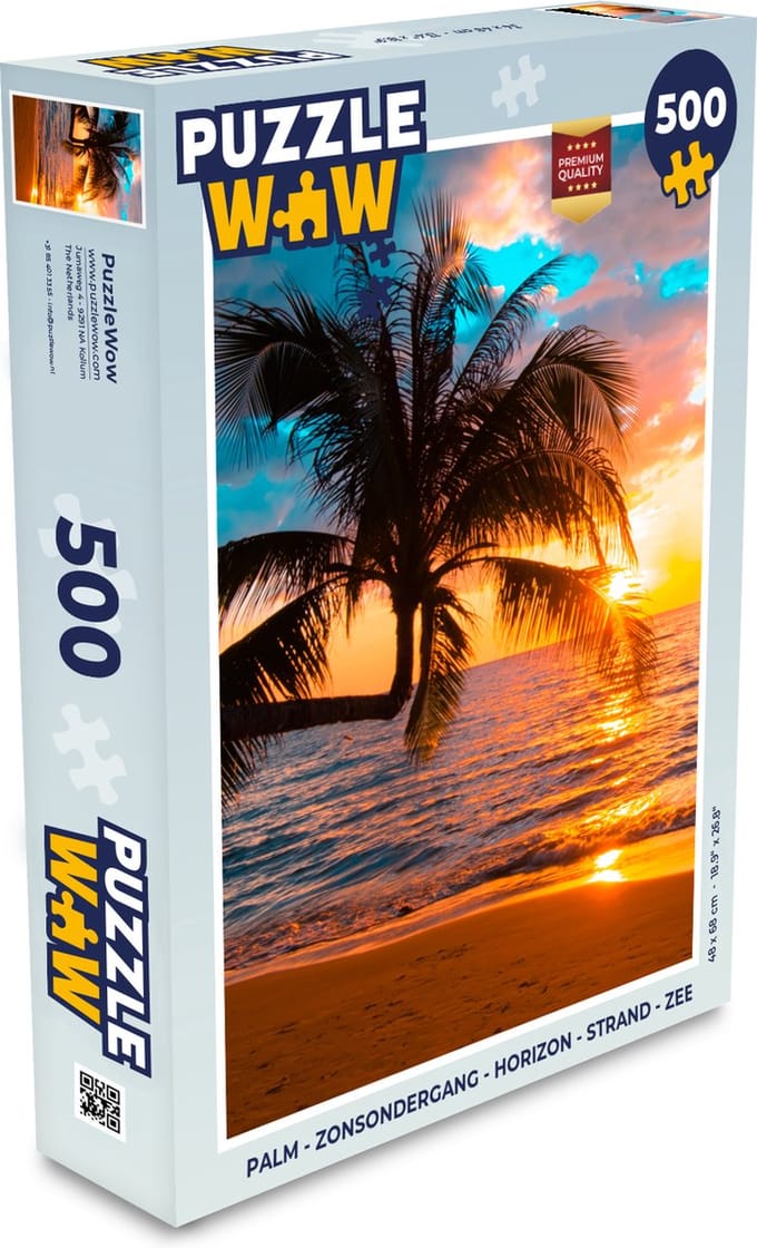 Puzzel Palm - Zonsondergang - Horizon - Strand - Zee - Tropisch - Legpuzzel - Puzzel 500 stukjes