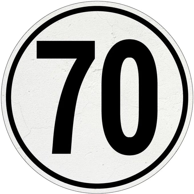 Tempo 70 bord | Sign Again materiaal | 10 cm