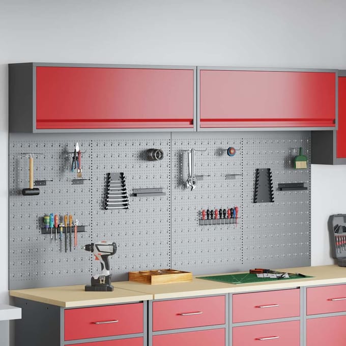 vidaXL - Gereedschapskast - Set - met - plank - 6 - st - Rood - Gepoedercoat - staal