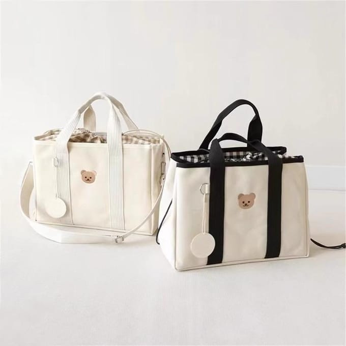 Mama Tas Cartoon Beer Moeder Tas Canvas Lichtgewicht Multifunctioneel Draagbaar Babytas wit