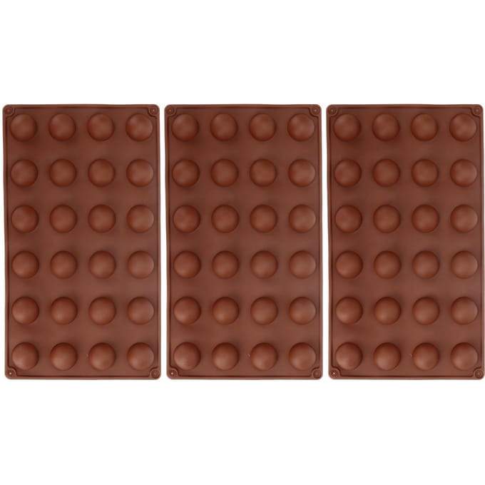 3 stuks Siliconen Vorm 24?Gat Zachte Halve Bol Bakvorm voor Chocolade Gelei Mousse Zeep brown