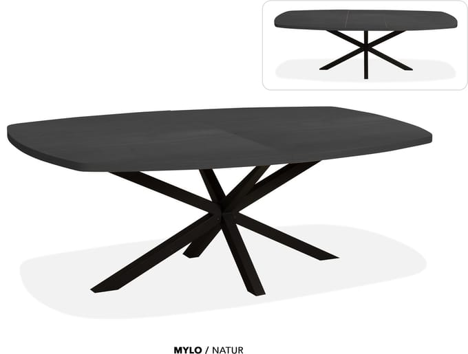 Maxfurn - Deens ovale uitschuiftafel 200/260cm | Zeer krasvast | Kleur: Noir