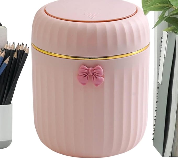 Mini Prullenbak - Tafel Afvalbak - Afval Beheer - Drukdeksel Ontwerp - 16.5 cm Hoog - Roze