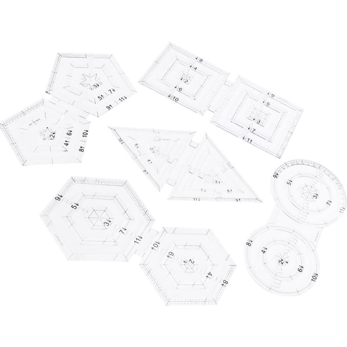 Ensemble de 5 règles de patchwork DIY manuel double rond pentagone hexagone triangle outil de couture white
