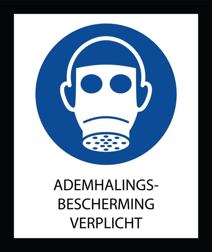 Bord ISO7010 Geboden Ademhalingsbescherming verplicht 20 x 24 cm