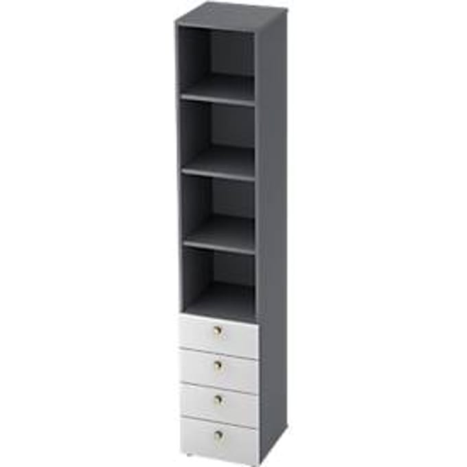 Combinatiekast TOPAS LINE, 6 dossierhoogtes, legborden + 4 laden, grafiet/wit