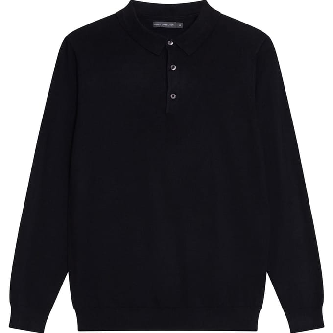 French Connection Polo L/s Luxe Black Größe: S | Poloshirts Outlet | Herren | Schwarz