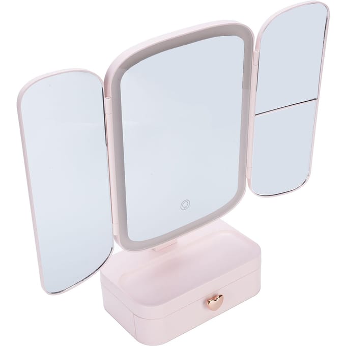 Verlichte Make-up Spiegel voor op het Bureau met Organizer 3 Kleurtemperaturen Dimbaar USB Oplaadbaar LED Licht gray