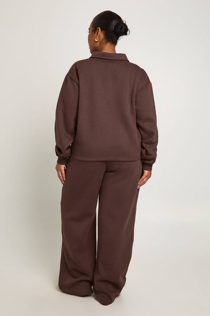 boohoo Dames Plus button-down joggers met wijde pijpen | Chocoladebruin | Maat: 54