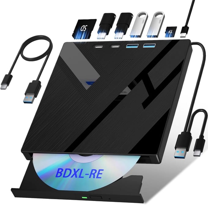 Externe Blu-ray & DVD Brander met USB-C, SD/TF Kaartlezer - 7-in-1 Optische Drive voor Windows & Mac