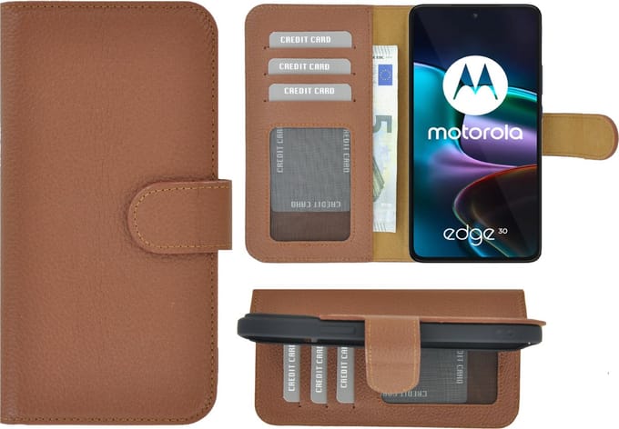 MoDo hoesje Geschikt voor Motorola Edge 30 - Leer Book Case - Bruin