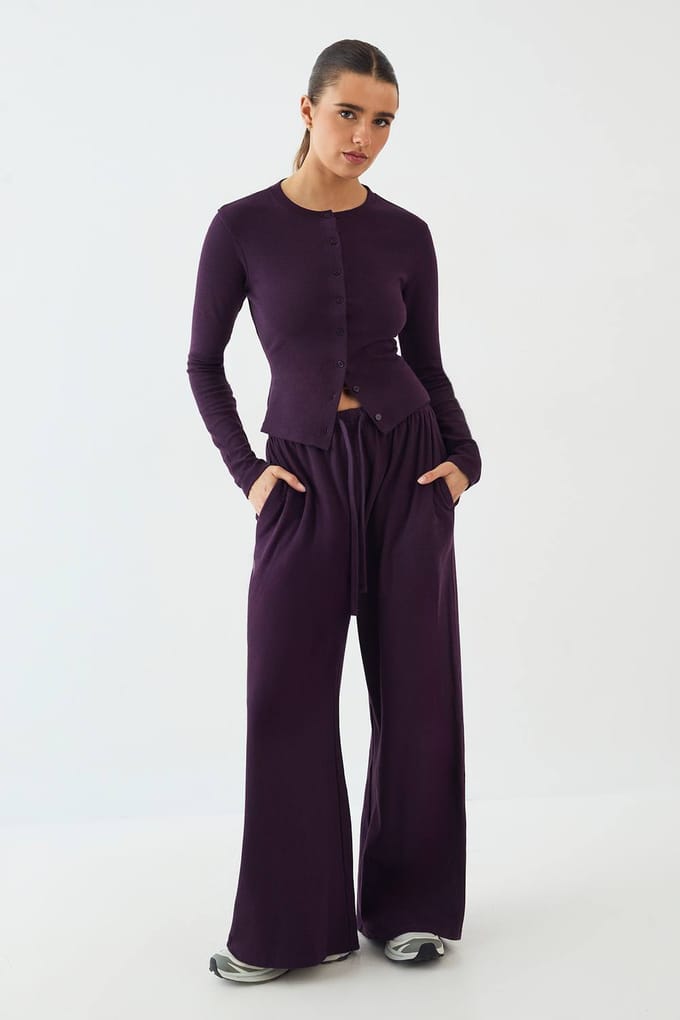Dames DSGN Studio Wide Leg Broek | Aubergine | Maat: Medium