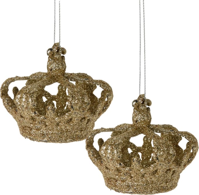 Christmas Decoration kersthangers kroontjes -2x-champagne -7,5 cm