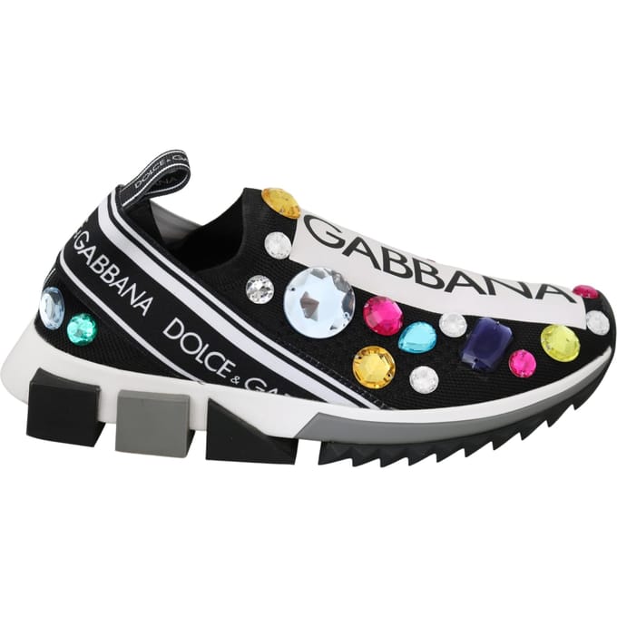 Dolce & Gabbana Vrouwen Zwart Multicolor Kristal Sneakers Schoenen
