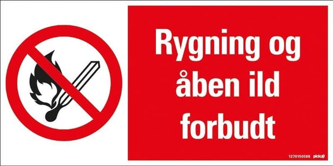 Pickup - RYGNING OG ABEN ILD FORBUDT - conform NEN-EN-ISO 7010 bord 30x15 cm