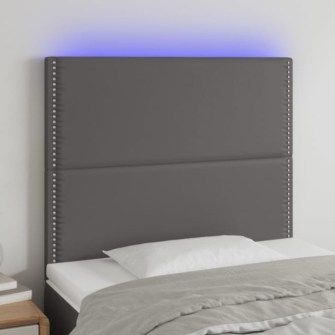 vidaXL - Hoofdbord - LED - 100x5x118/128 - cm - kunstleer - grijs