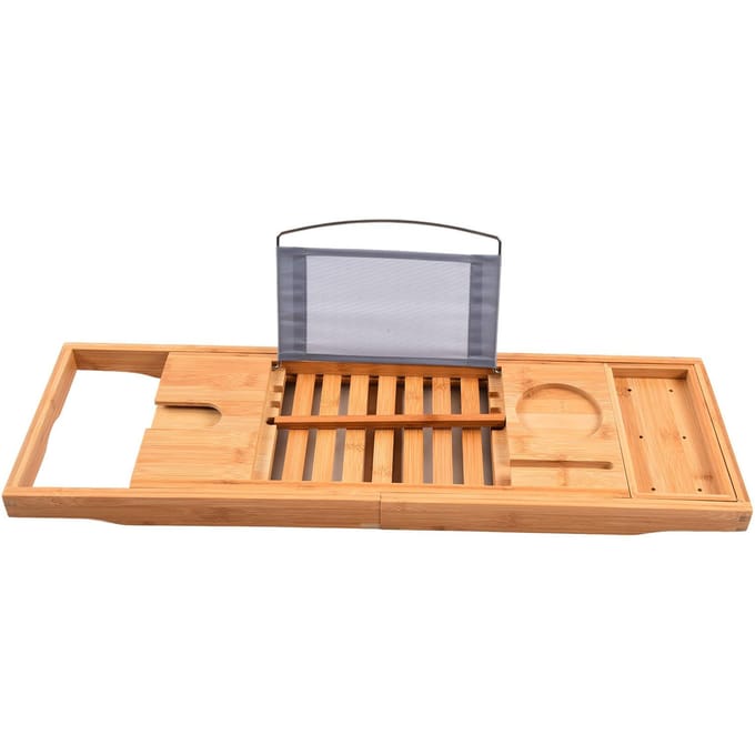 69.5x22.5cm Plateau de Baignoire Bambou Simple Rétractable Robuste Support de Bain pour Maison Salle de Bain