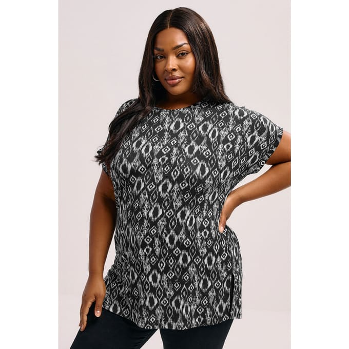 Yours Zwarte Ikat Print Jersey Top Size 48