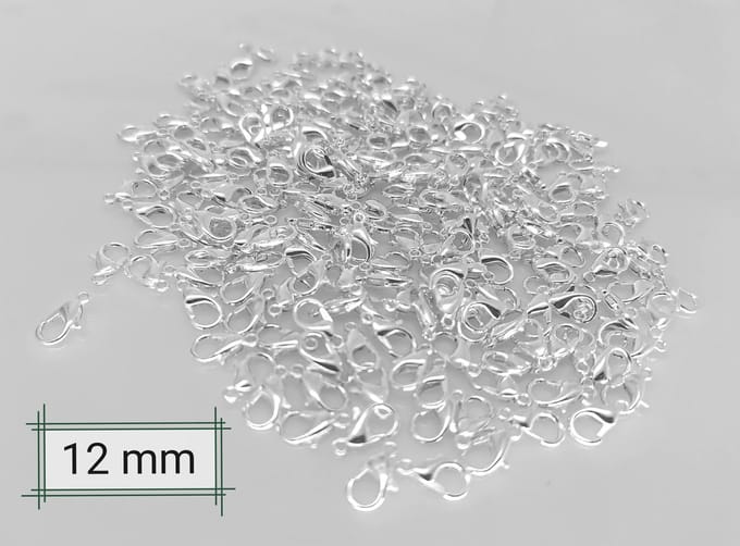 15 x Karabijnsluiting - 12 mm - zilverkleur, nikkelvrij