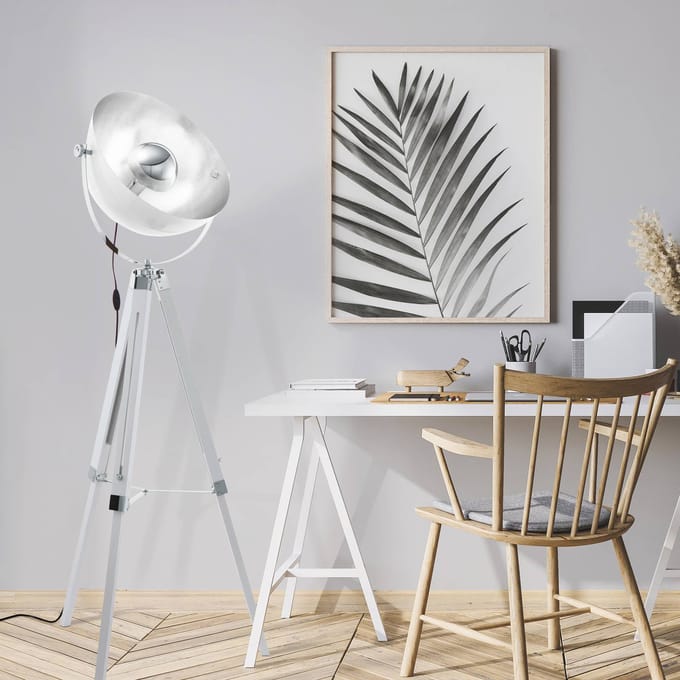 EGLO Covaleda Vloerlamp - E27 - 164 cm - Driepoot - Wit/Zilver