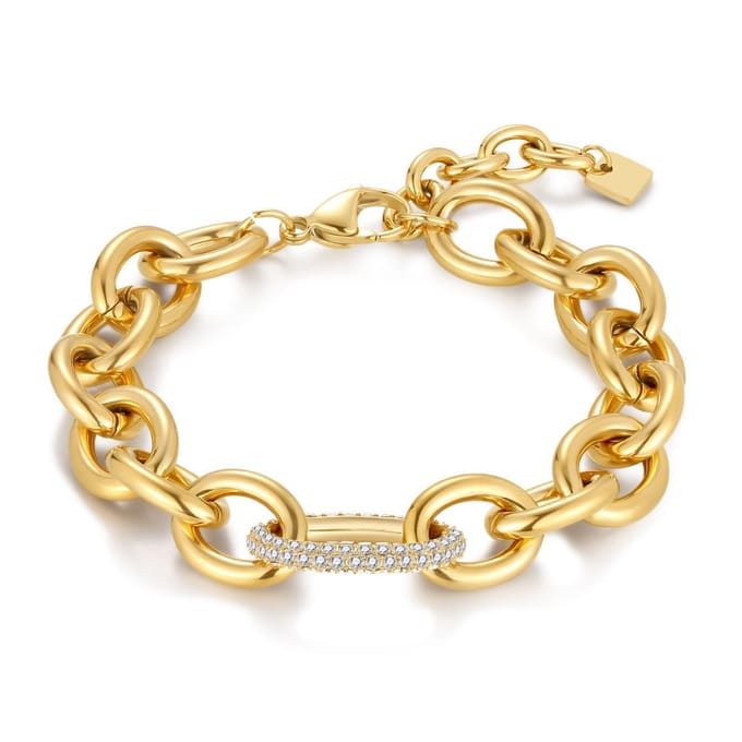 Twice As Nice Armband in goudkleurig edelstaal, brede armband, steentjes 18cm+3cm