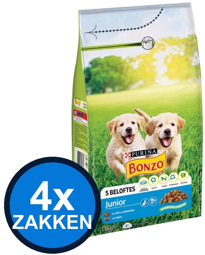 4x Bonzo - Junior - Hondenvoer Droogvoer - 1.5 kg