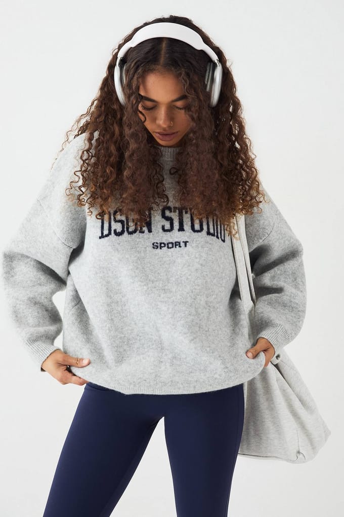 Dames DSGN Studio Gebreide Oversized Crew Neck Trui | Asgrijs | Maat: 3XL